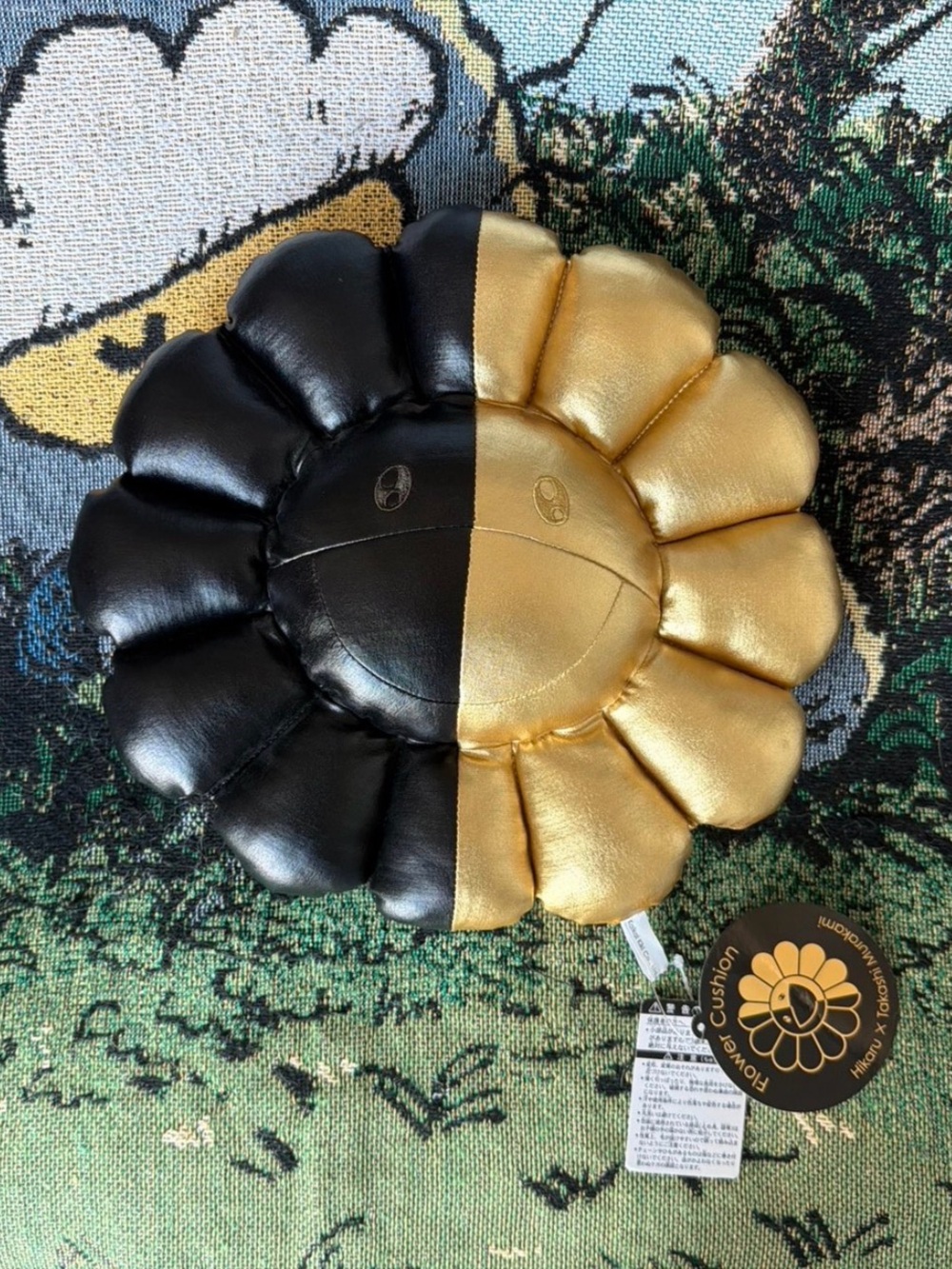 Takashi Murakami x HIKARU Flower Cushion Black Gold Mini 30cm